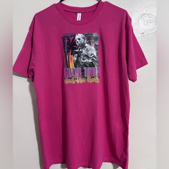 Jason Voorhees Friday the 13th Graphic Pink T-Shirt handmade unisex large spooky - Picture 1 of 4
